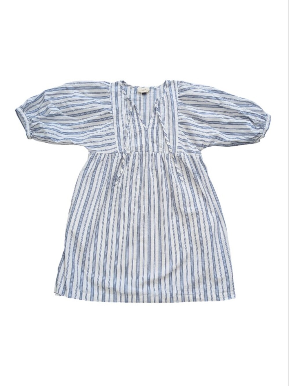 Universal Thread Blue and White Striped Babydoll Dress with Puff Sleeves